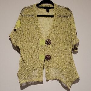 Kaktus Light Yellow Open-Weave Button Front Cardigan